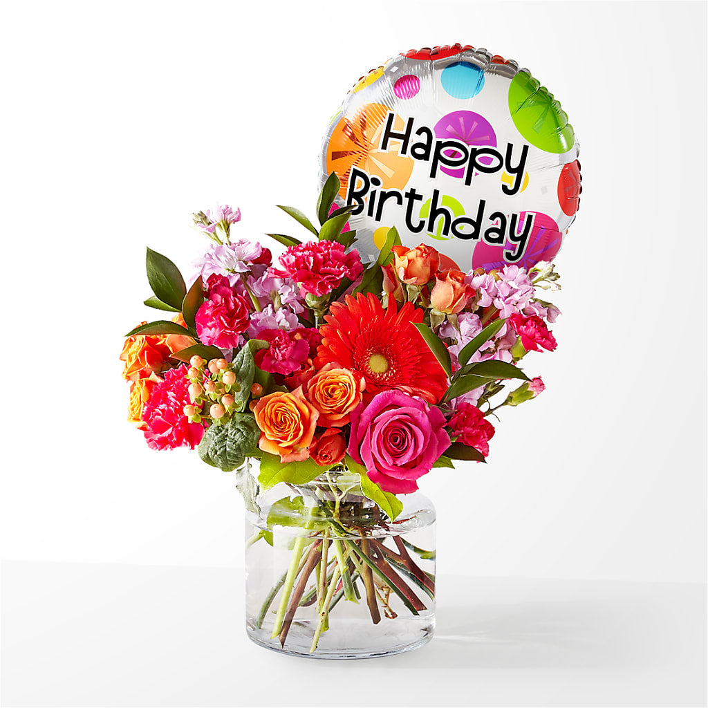 Fiesta Bouquet with Birthday Balloon – The Bloom Centre, Houston TX