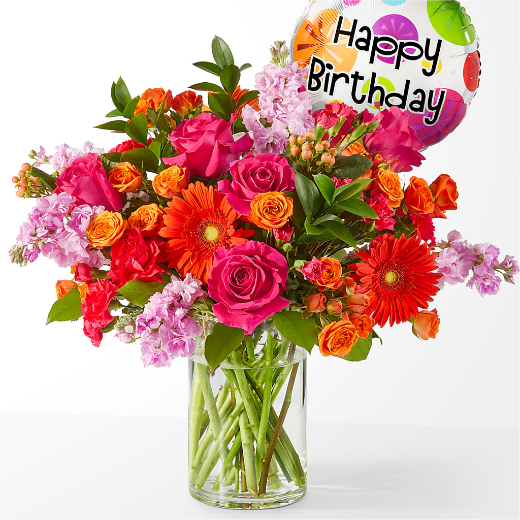 Fiesta Bouquet with Birthday Balloon – The Bloom Centre, Houston TX