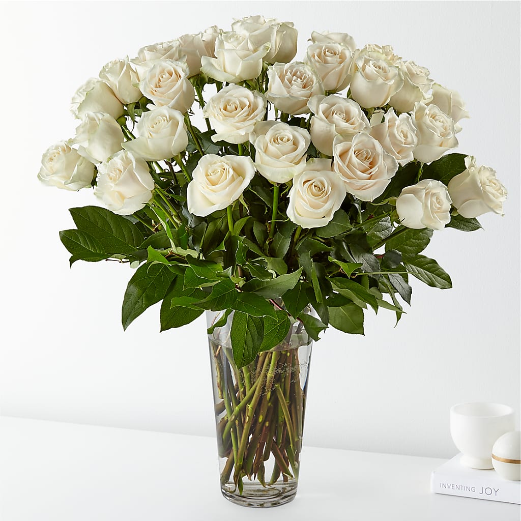 Long Stem White Rose Bouquet – The Bloom Centre, Houston TX