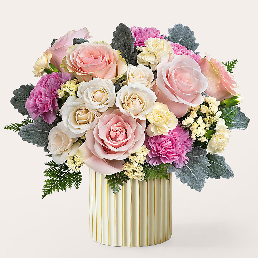 Blissful Moments Bouquet with Ivory Vase – The Bloom Centre, Houston TX