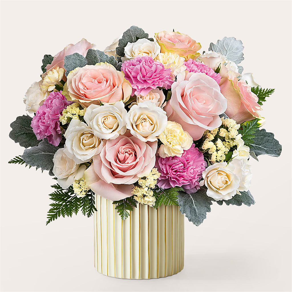 Blissful Moments Bouquet with Ivory Vase – The Bloom Centre, Houston TX