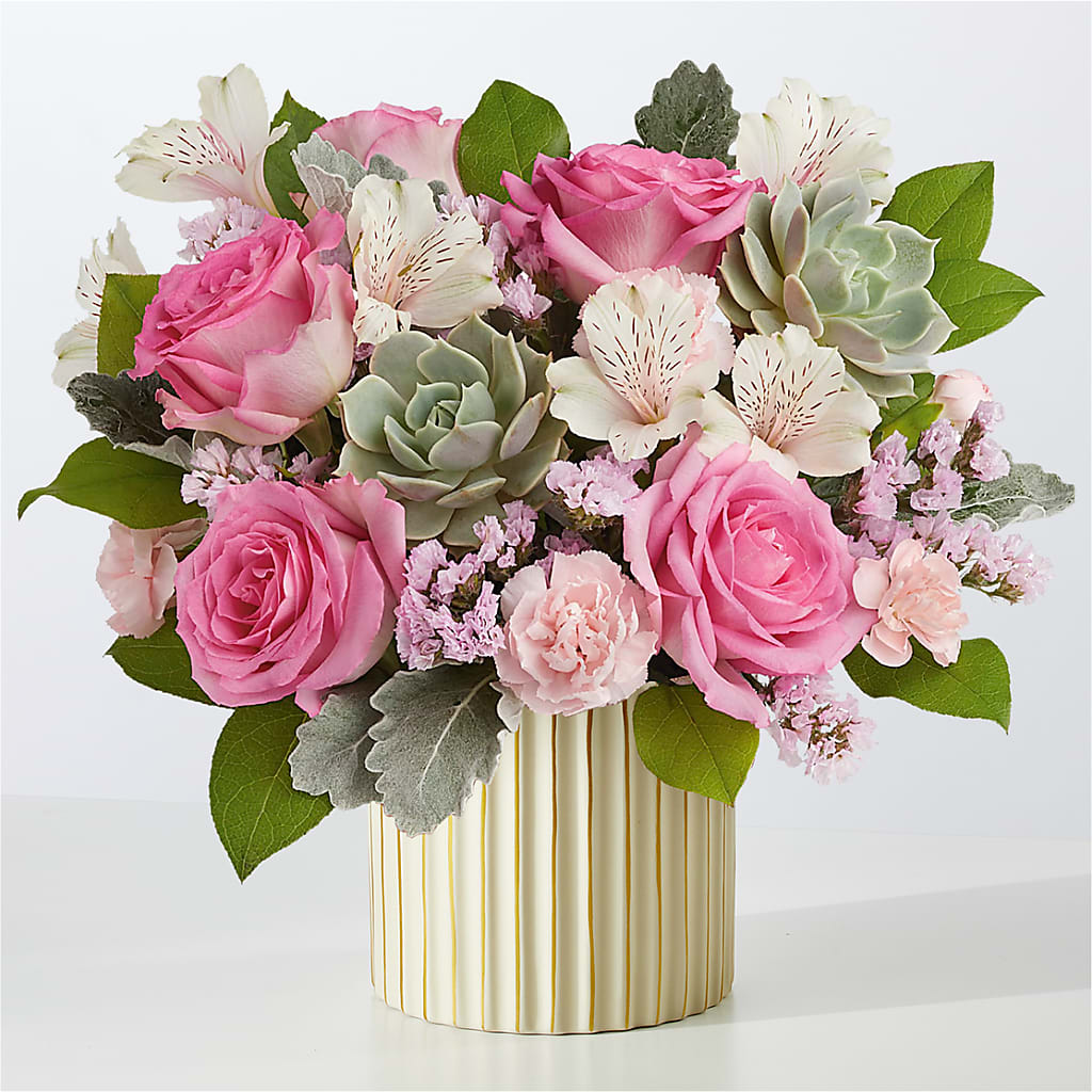 Dusty Rose Bouquet with Ivory Vase – The Bloom Centre, Houston TX