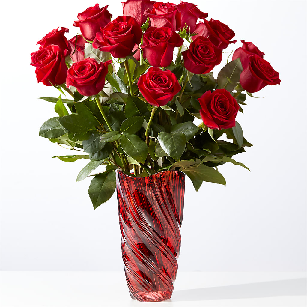 Classic Love Red Rose Bouquet with Luxe Swirl Vase – The Bloom Centre, Houston TX