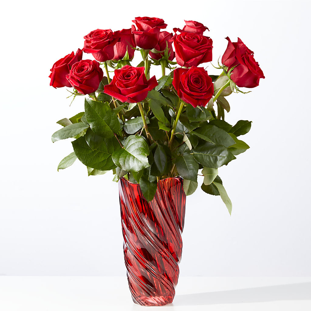 Classic Love Red Rose Bouquet with Luxe Swirl Vase – The Bloom Centre, Houston TX