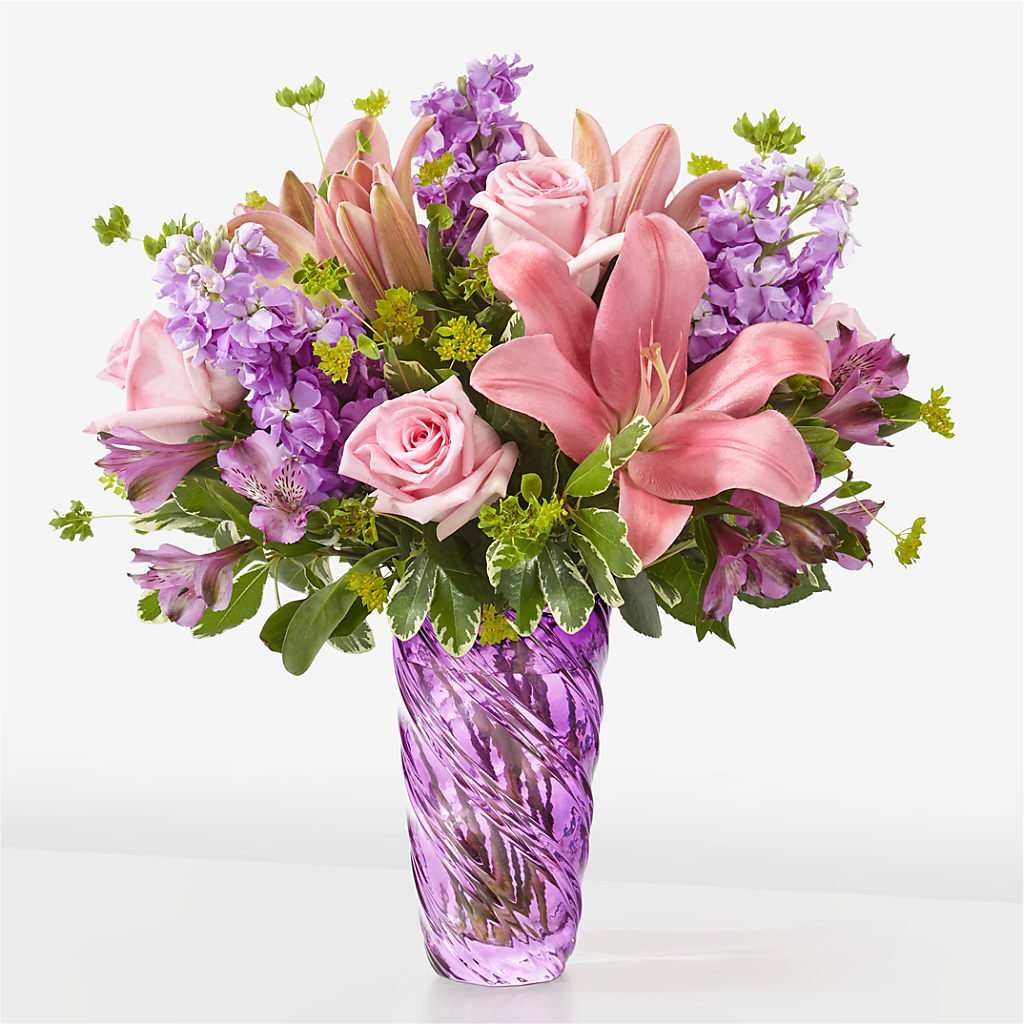 Precious Petals Bouquet with Luxe Swirl Vase – The Bloom Centre, Houston TX