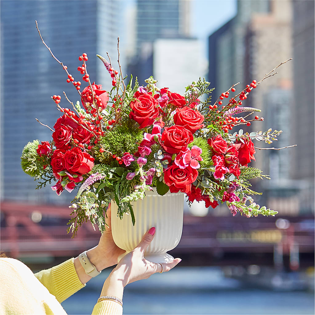 Big Red Bow Bouquet –  The Bloom Centre, Houston TX