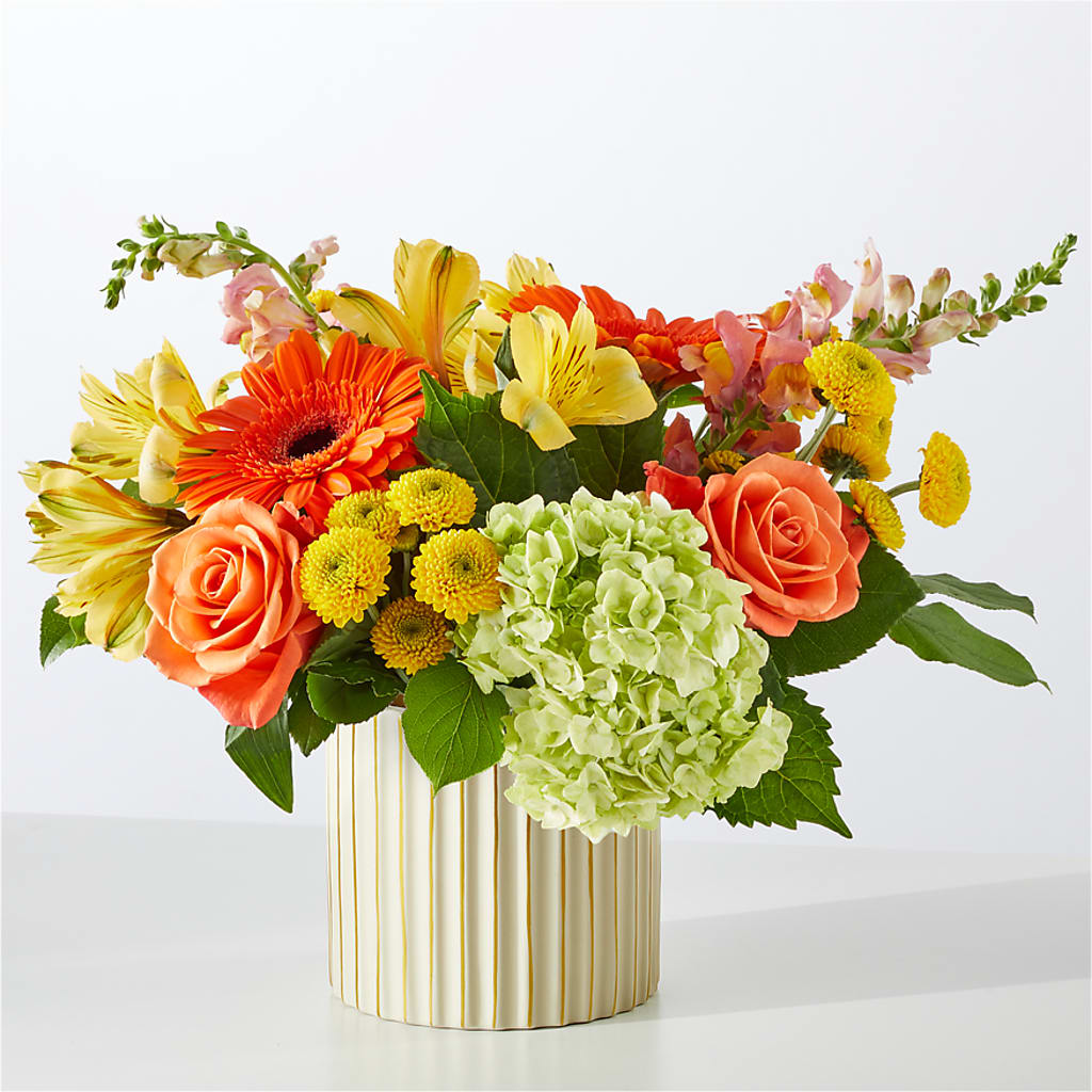 Autumn Sunshine Bouquet with Ivory Vase –  The Bloom Centre, Houston TX