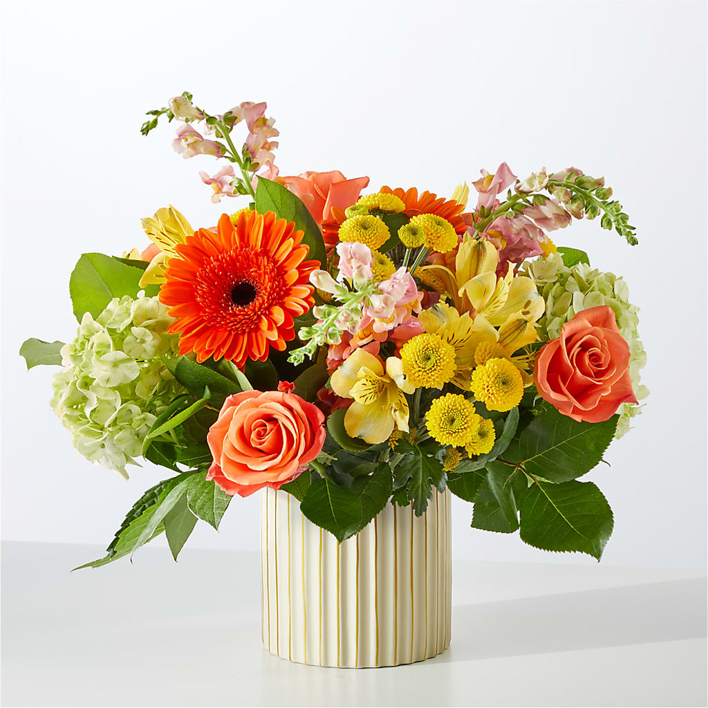 Autumn Sunshine Bouquet with Ivory Vase –  The Bloom Centre, Houston TX