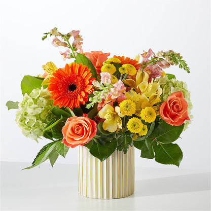 Autumn Sunshine Bouquet with Ivory Vase –  The Bloom Centre, Houston TX